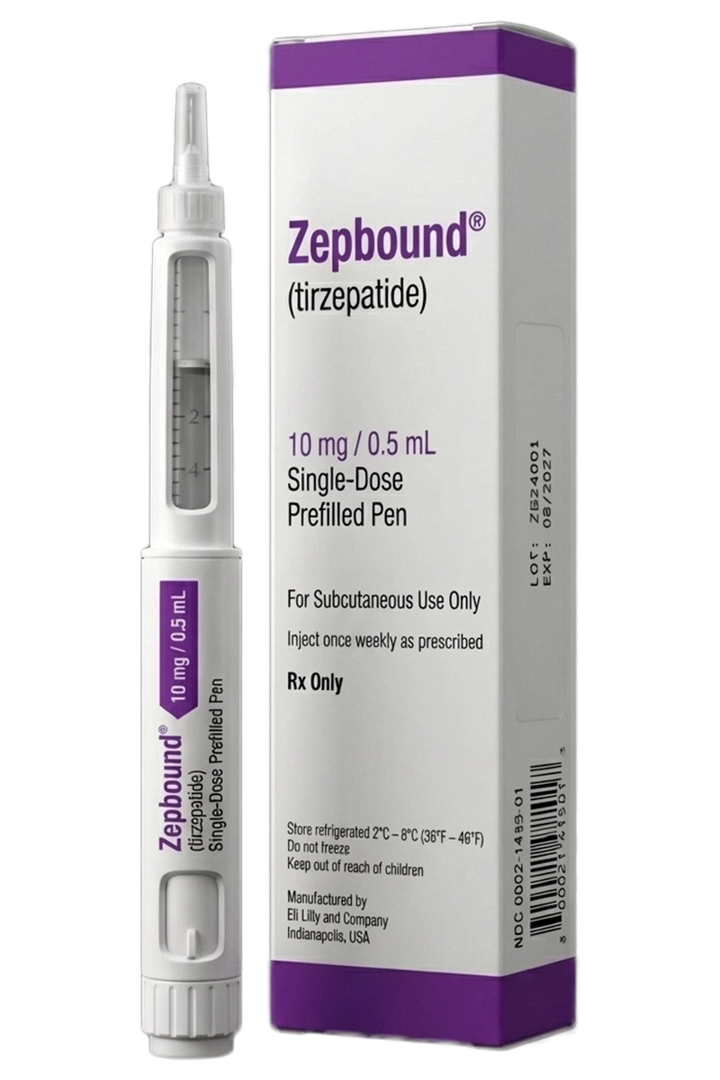 zepbound tirzepatide prefilled injection pen with medication packaging for weight loss